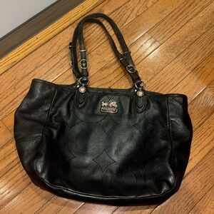 GUC Coach Mia Embossed Signature C Black Leather Tote Shoulder Bag